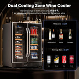 Dual Zone Wine and Beverage Refrigerator, 34 Bottle Wine Fridge with 2 Glass Doo