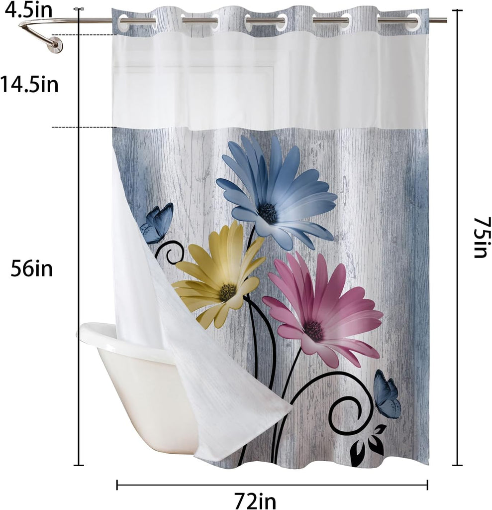 Hookless Shower Curtain with Snap in Liner,Colorful No Hook Shower Curtains ,Shower Curtain and Liner Set