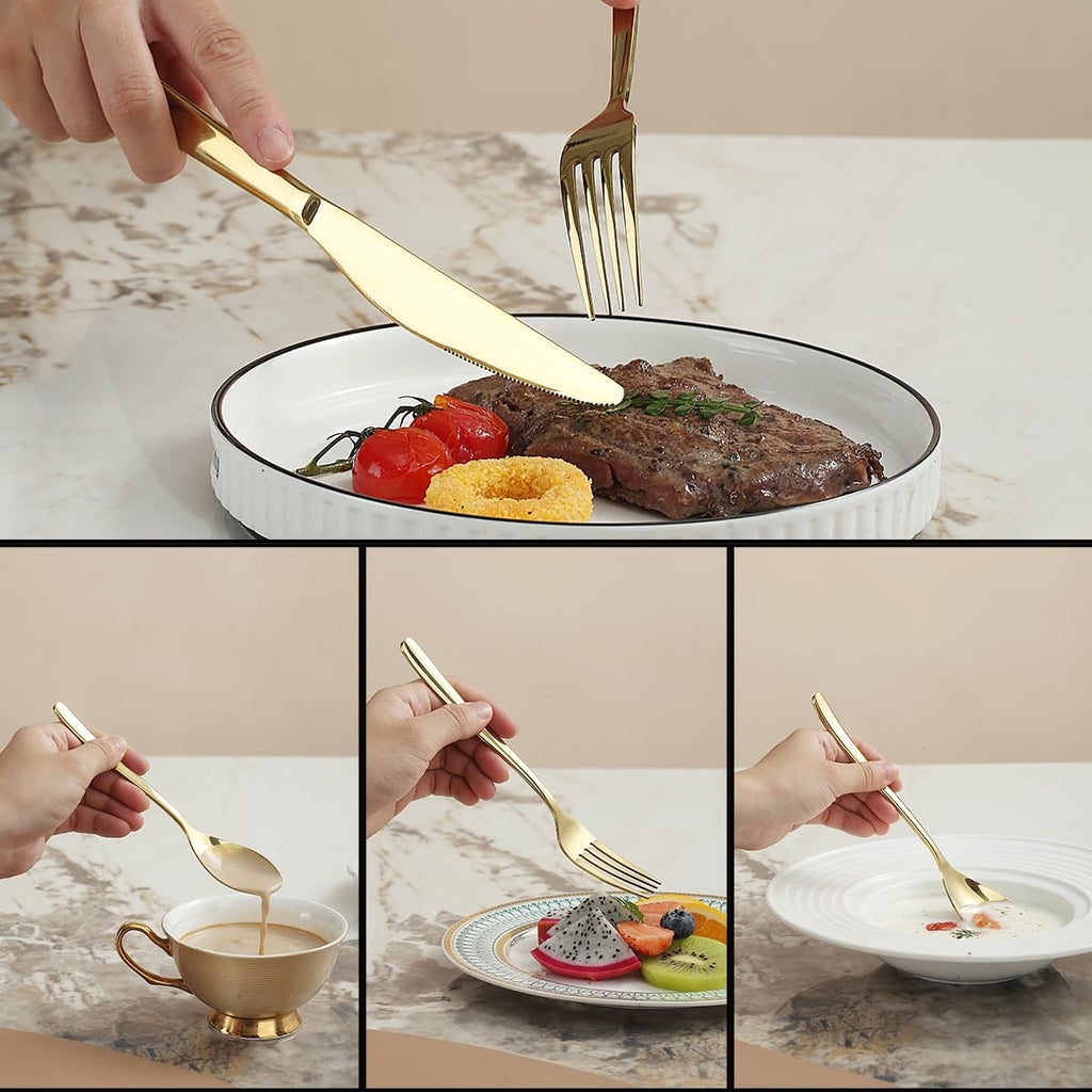 Gold Silverware Set 60 Pieces Service for 12, Golden Titanium Plating Stainless Steel Flatware Set