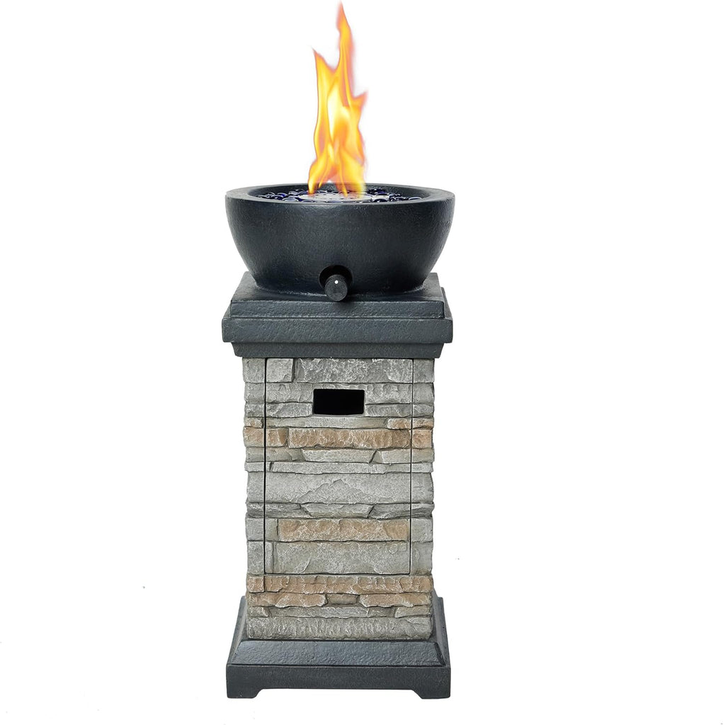 Propane Fire Pit Table 28 Inch 50,000BTU Rectangle Gas Fire Pit with Glass Wind Guard