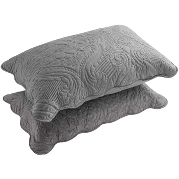 Quilted Pillow Shams Set of 2, Decorative Microfiber Standard Bed Pillow Shams, Soft Breathable Pillow Covers with