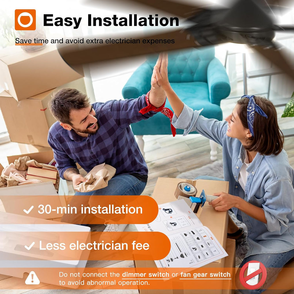 Ceiling Fans with Lights, 52 inch Low Profile Ceiling Fan with Light and Remote Control, Flush Mount, Reversible, 3CCT, Dimmable, Noiseless, Black Ceiling Fan for Bedroom, Indoor/Outdoor Use