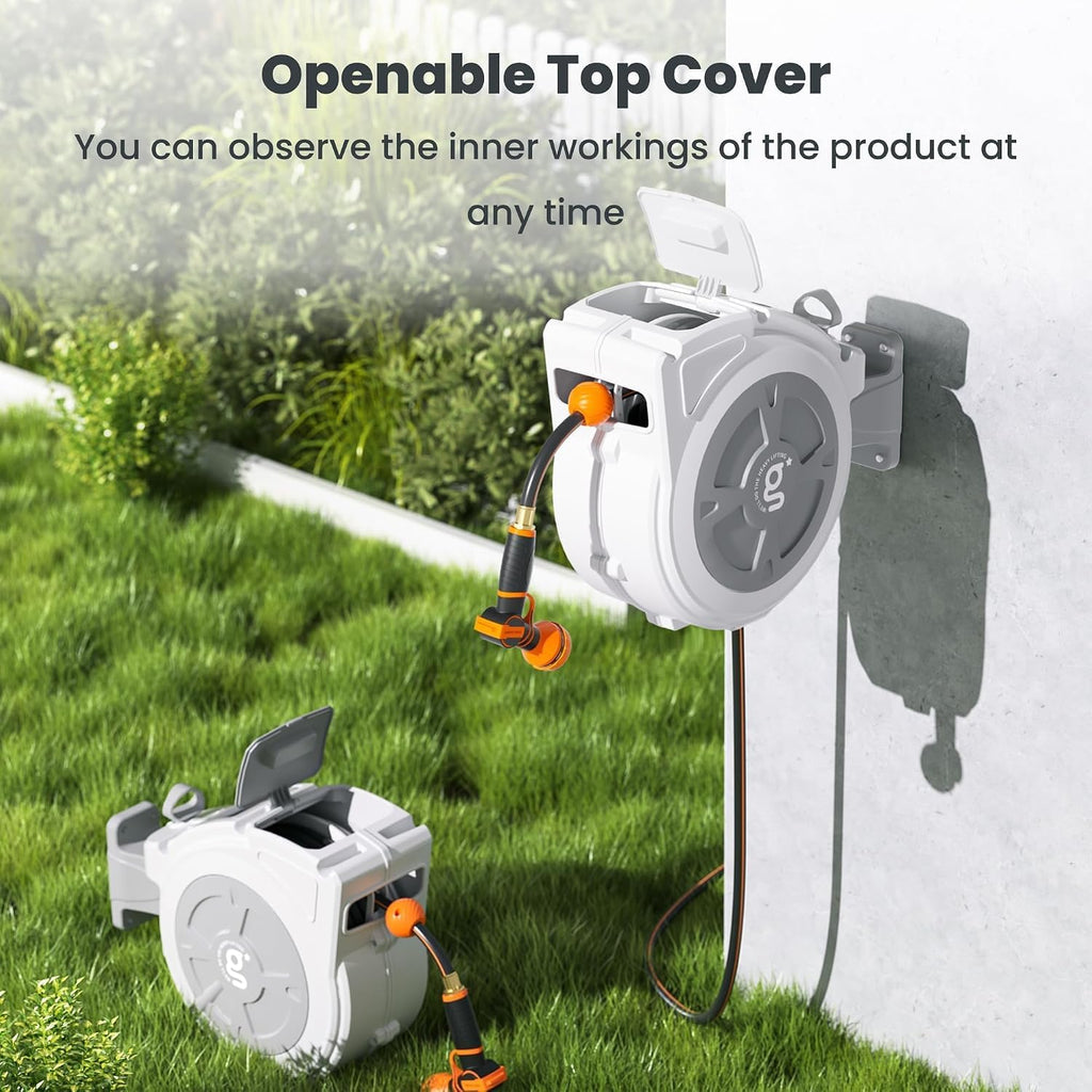 Retractable Hose Reel 1/2" x 65 ft Wall Mount Auto Rewind | Garden Hose Reel Heavy Duty,Any Length Lock,Auto Rewind