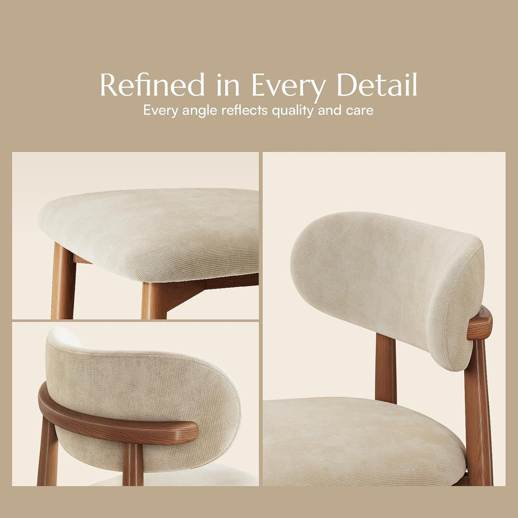 Mid-Century Modern Dining Chairs Set of 2, Fully Assembled Dining Chairs, Solid Ash Wood Frame, Textured Linen Blend