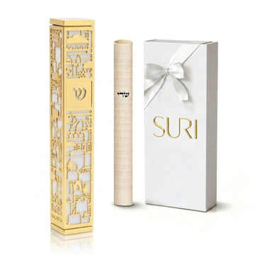 Jewish Door Mezuzah | 6" Gold & White Metal, Non Kosher Scroll
