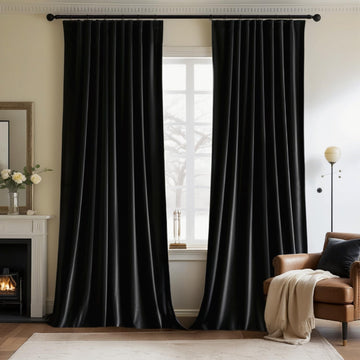 Black Velvet Back Tab Blackout Curtains W52 X L84 Inches