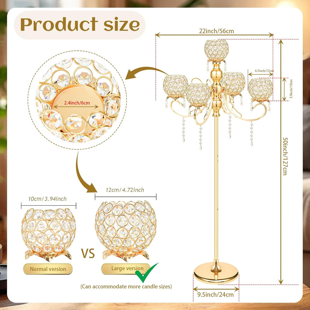 50" Tall Large Elegant Crystal Candelabra/Candlestick Holder Centerpiece for Weddings, Parties & Reception Decoration