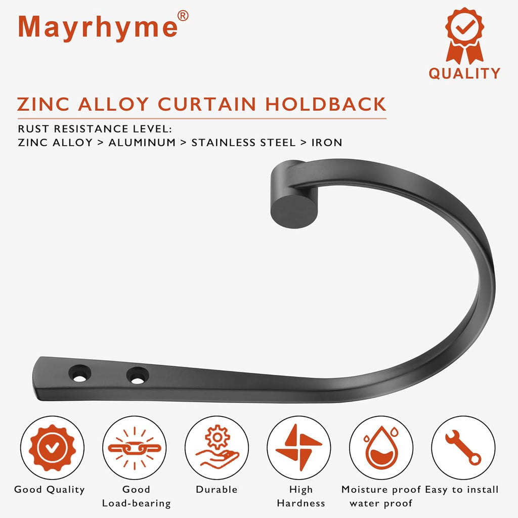 Curtain Holdbacks 2Pcs,Black Barrel Zinc Alloy Curtain Tiebacks,Wall Mounted Curtain Holders for Drapes.