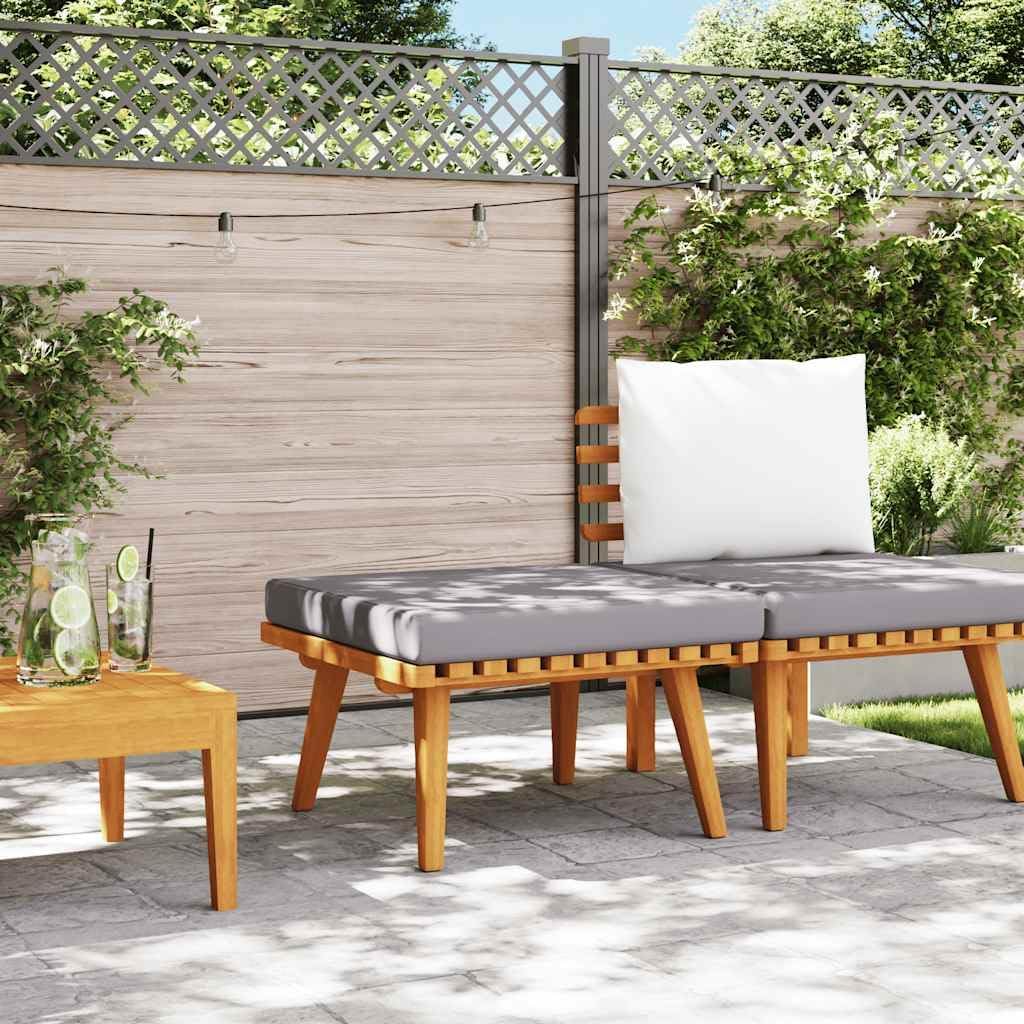 Outdoor Patio Footstool with Thickly Padded Cushion, 23.6x23.6 Inch Solid Acacia Wood Ottoman for Garden Deck