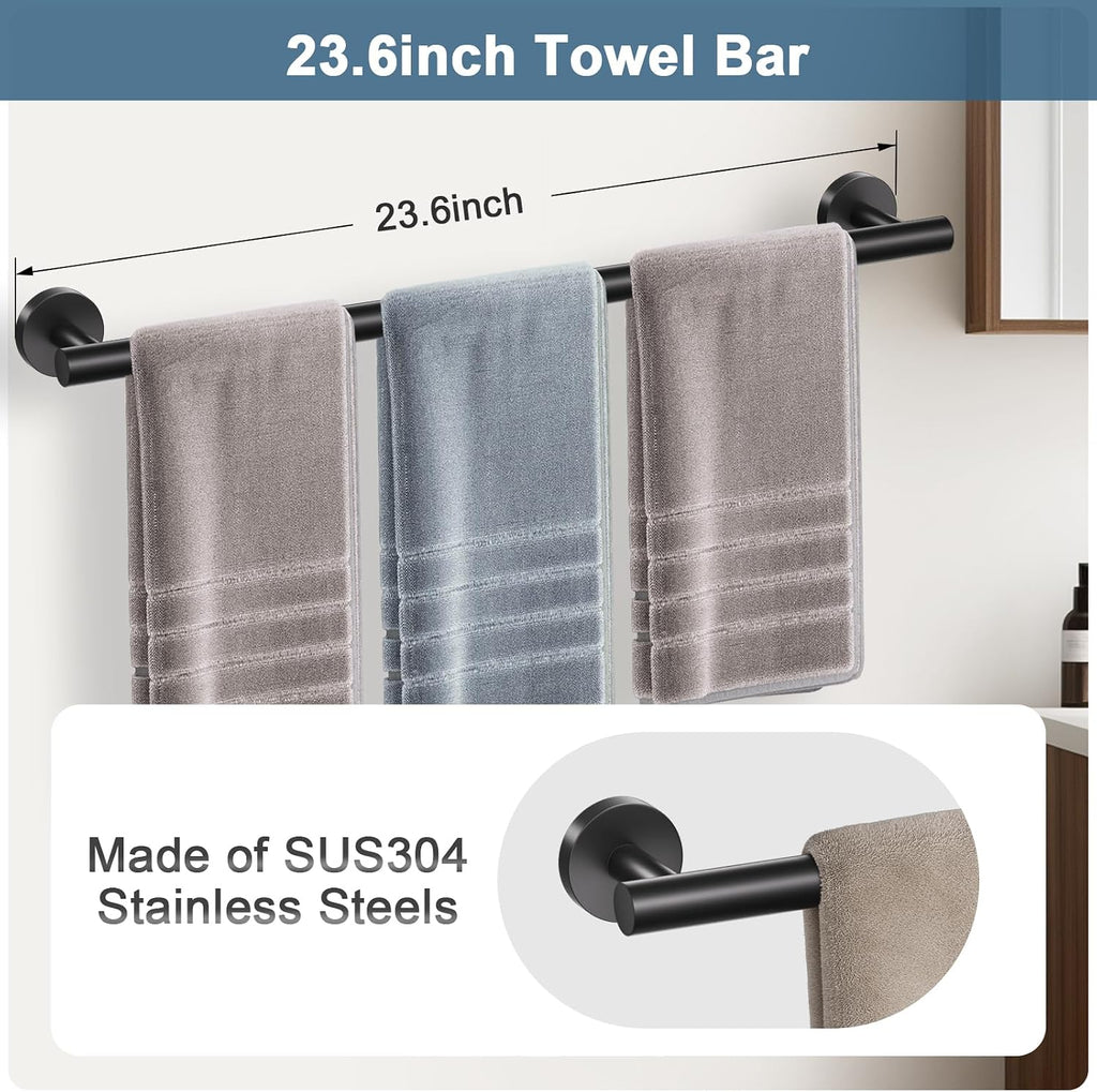 Matte Black Bathroom Hardware Set, 5 Pieces Black Towel Bar Bathroom Accessories Set, Upgraded Toilet Paper Holder