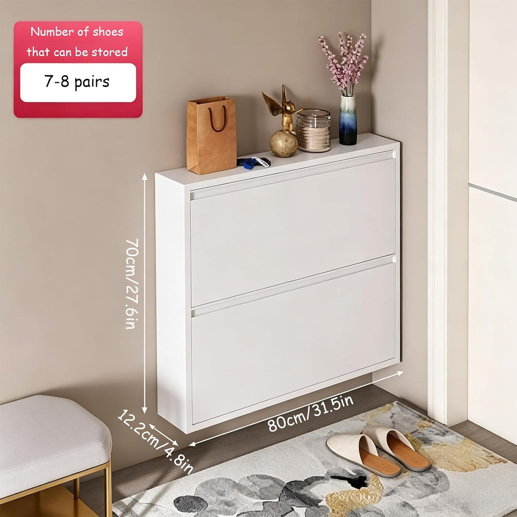 Ultra-Thin Flip-Top Shoe Cabinet, Narrow Wall-Mounted Shoe Rack, Metal Shoe Rack, Suitable for Entrances and