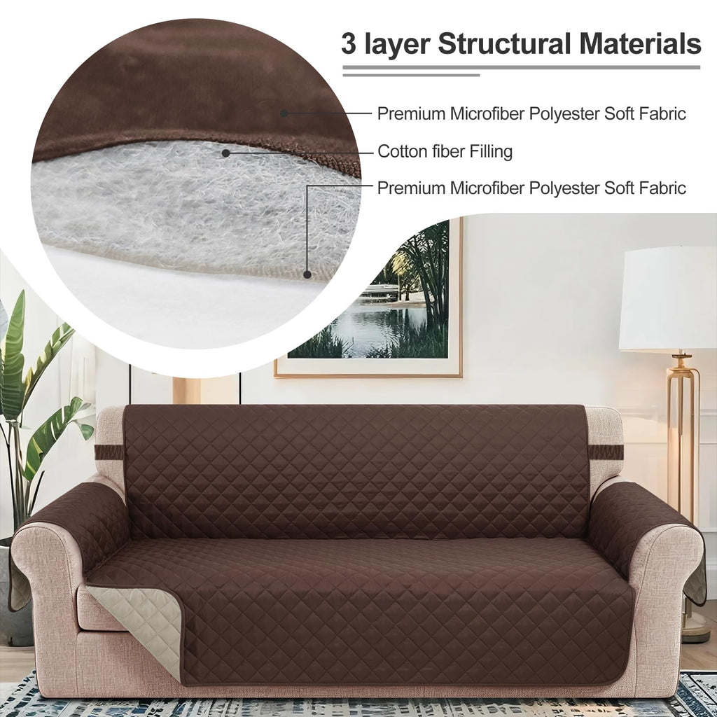 Oversized Sofa Cover for 3 Cushion, Chocolate/Beige
