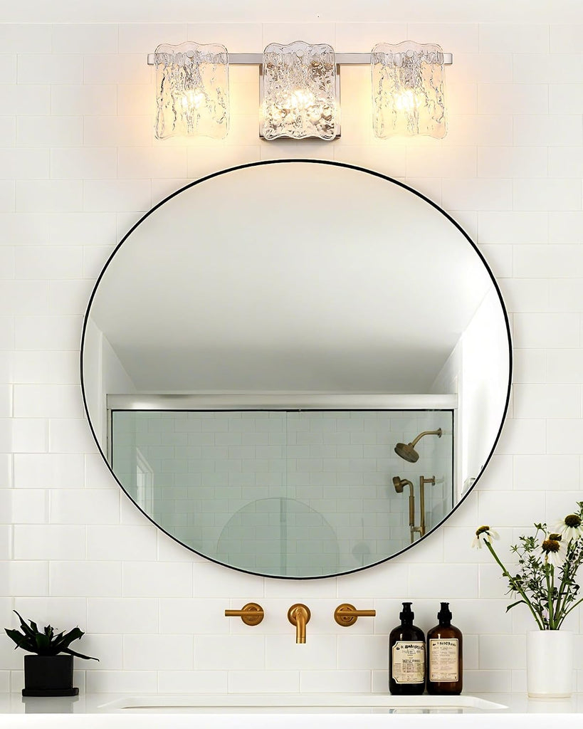 3-Light Bathroom Vanity Light, Brushed Nickel Bathroom Light Fixture Over Mirror with Clear Glass, Modern Bath Wall