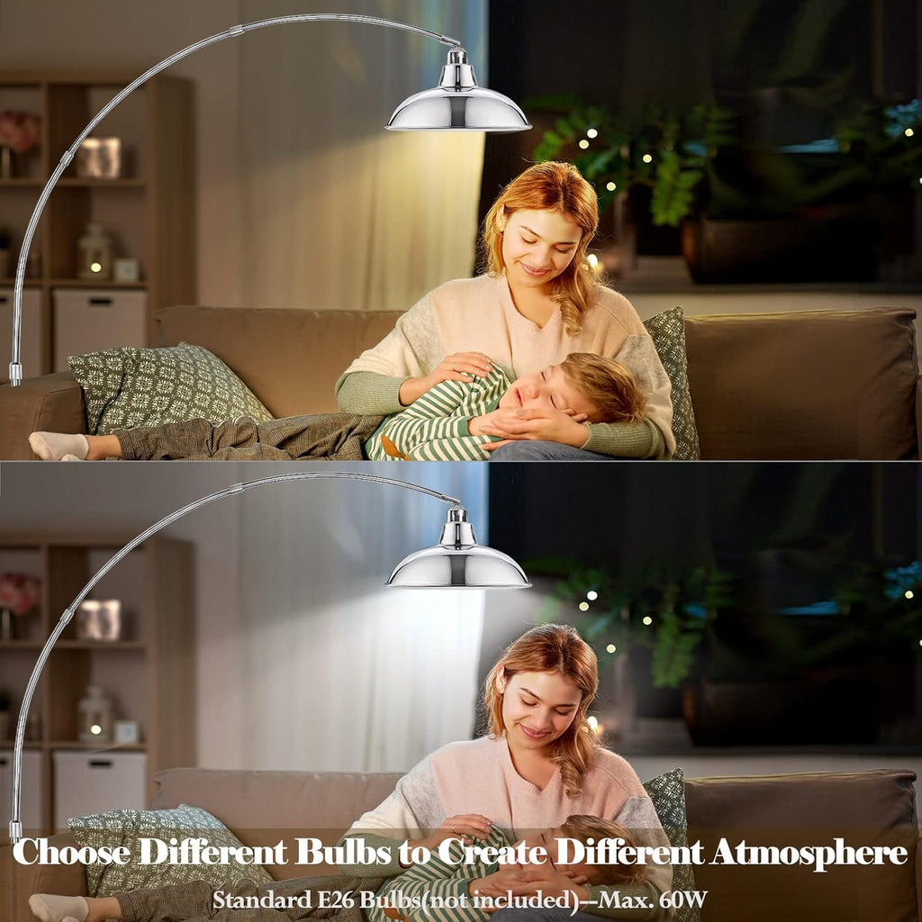 Modern 77" Arc Floor Lamp - Adjustable Sliver Standing Lamp, Rotatable Arch Metal Pole Task Lamp Over The Couch
