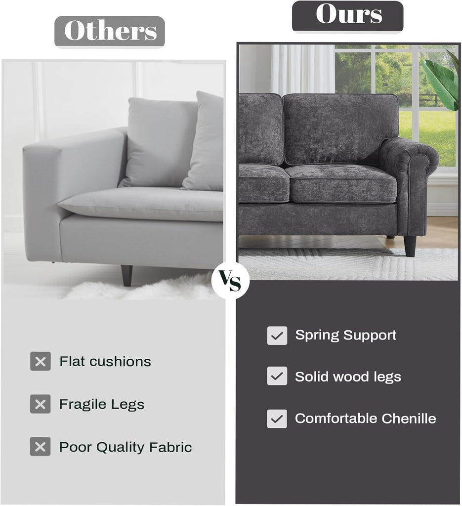3 Seater Couch, Mid Century Modern Sofa with Rolled Arms and Deep Seats, Fluffy Comfort for Living Room