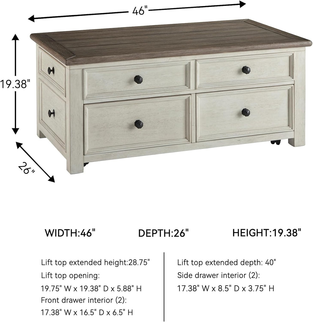 Bolanburg Lift-Top Coffee Table with Storage Two-Tone Rustic Farmhouse Cocktail Table - Brown/White