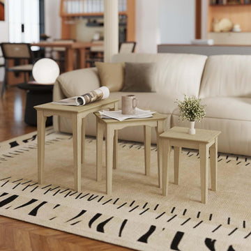 Nesting Tables Set of 3, Small Sofa Side Rustic Stacking End Rectangle Solid Wood Coffee Tables for Small Space