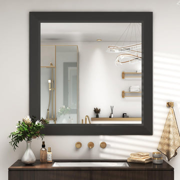 30x30 Matte Black Bathroom Vanity Mirror for Over Sink