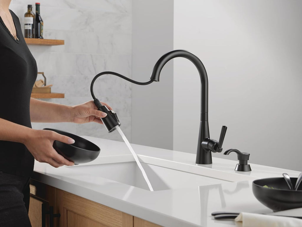 Boyd Matte Black Kitchen Faucet with Pull Down Sprayer and Soap Dispenser, Modern Single Hole Kitchen Sink Faucet