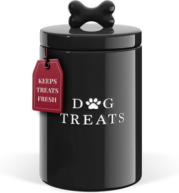 Ceramic Dog Treat Container with Airtight Lid (Black)