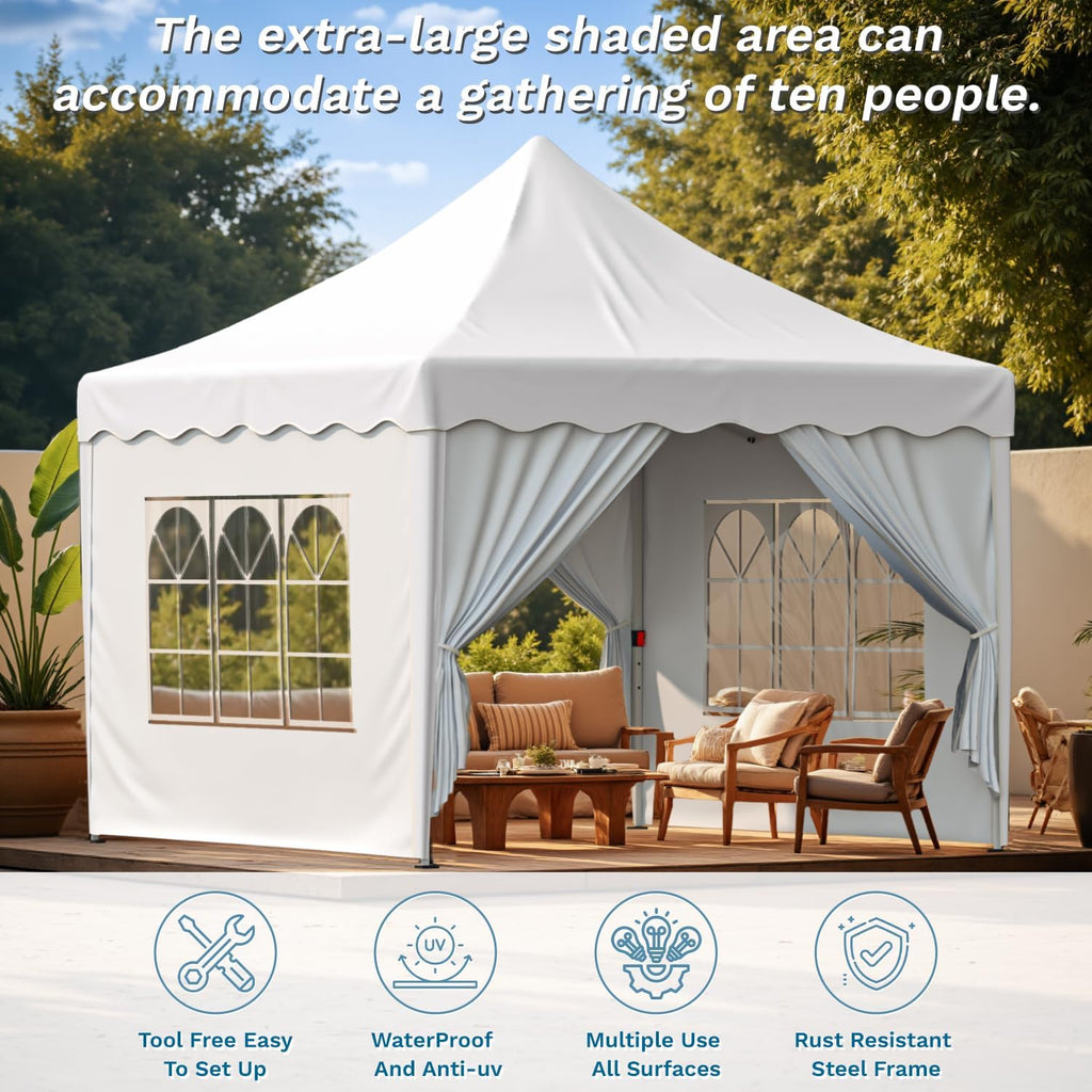 10x10 FT Pop Up Canopy Tent, Outdoor Gazebo with 4 Removable Sidewalls, Carrying Bag, Instant Shelter for Parties