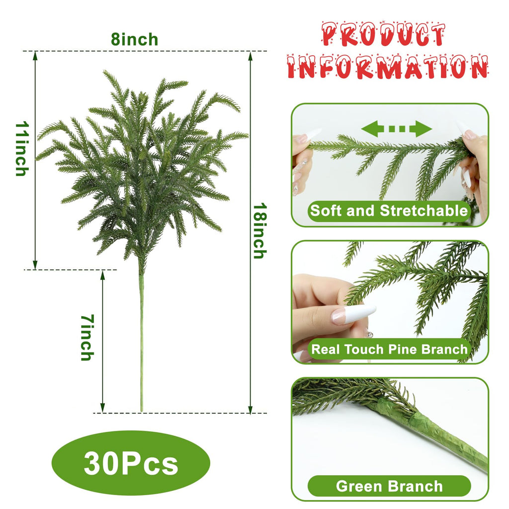 30 Pcs Pine Branches - 18 Inch Artificial Green Pine Stem