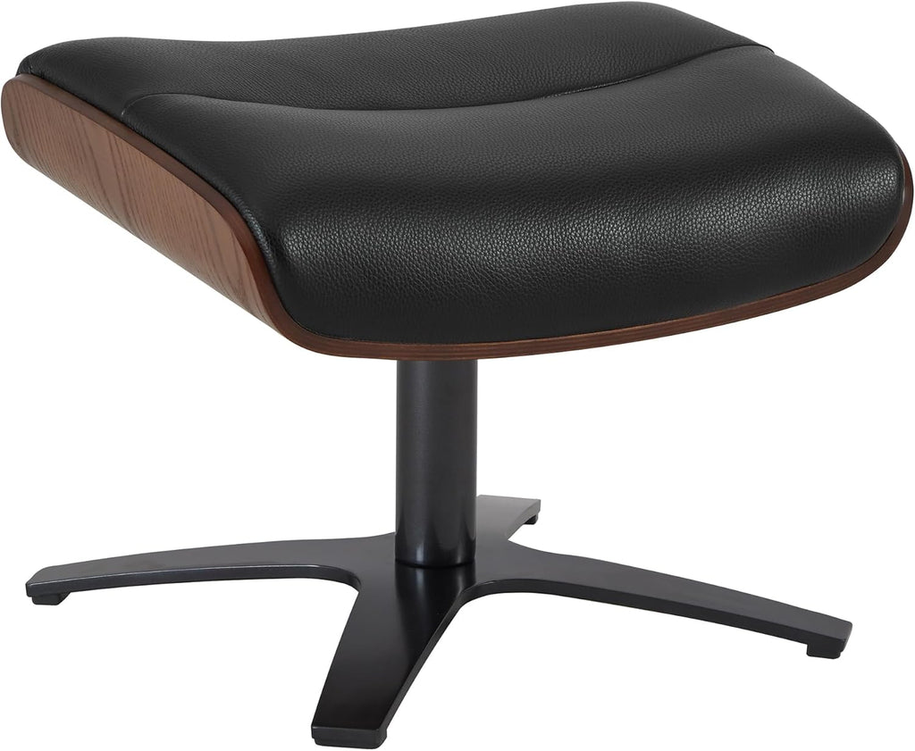 Modern Reclining Swivel Lounge Chair and Ottoman — Black Genuine Leather