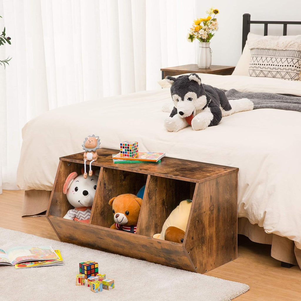 Toy Storage Cubby, Kids Bookshelf, Stackable 3-Bin Toy Storage Cabinet, Bookcase Footboard, Children's Toy Shelf