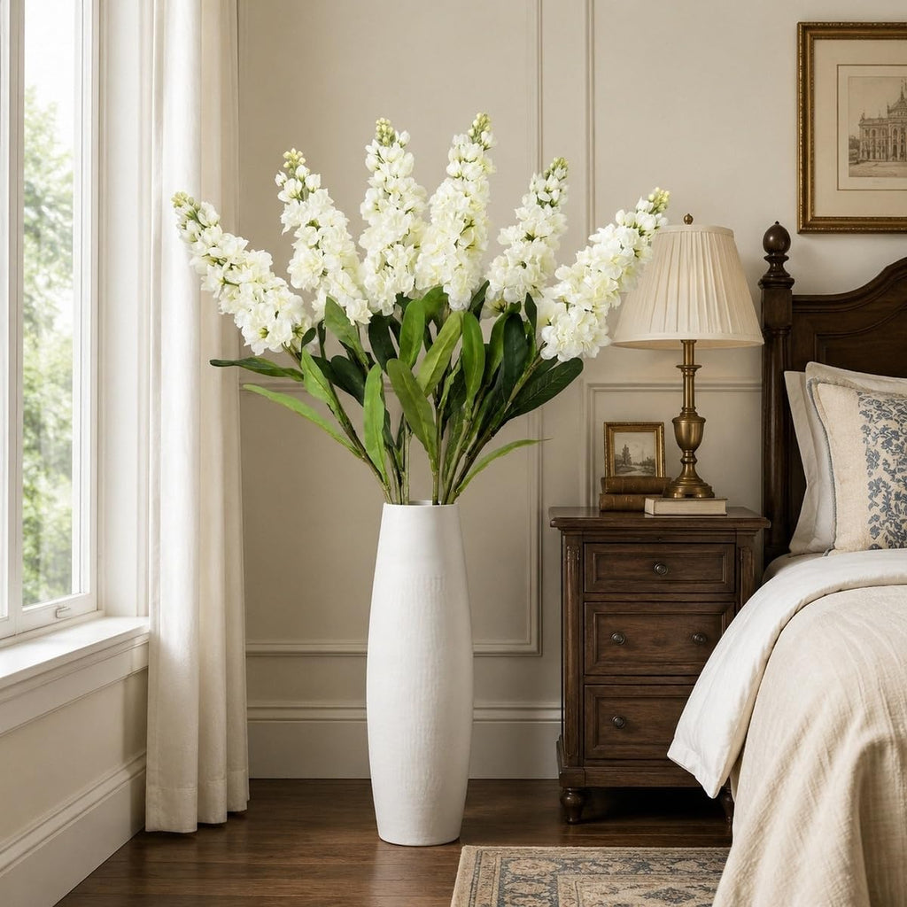 6PCS White Snapdragon Artificial Flowers 31.50" Fake Flowers Long Stem Antirrhinum Majus Silk Flowers Larkspur Faux