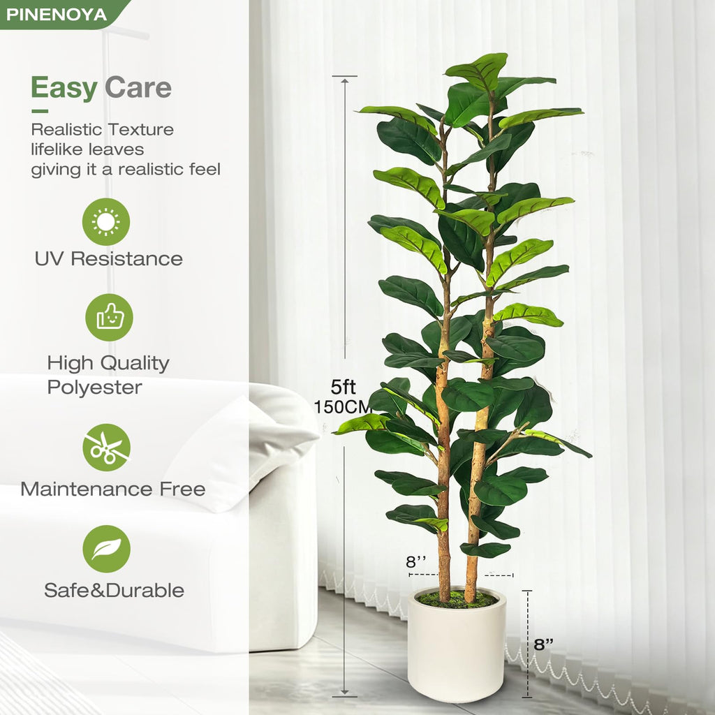5ft Fiddle Leaf Fig Tree Artificial Plants in White Pot