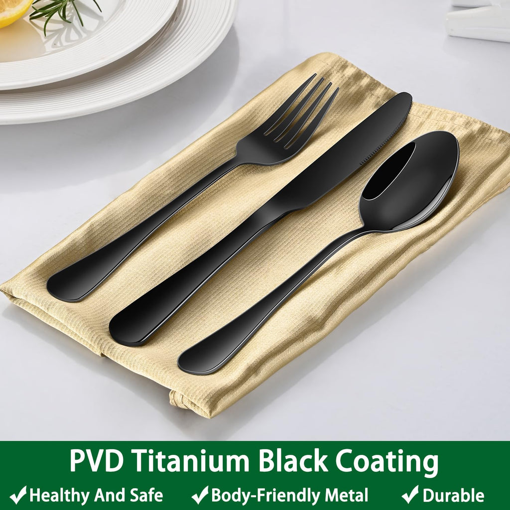 30 PCs Flatware Sets,Black Stainless Steel Silverware Sets Service For 6 Person,Durable Cutlery Sets