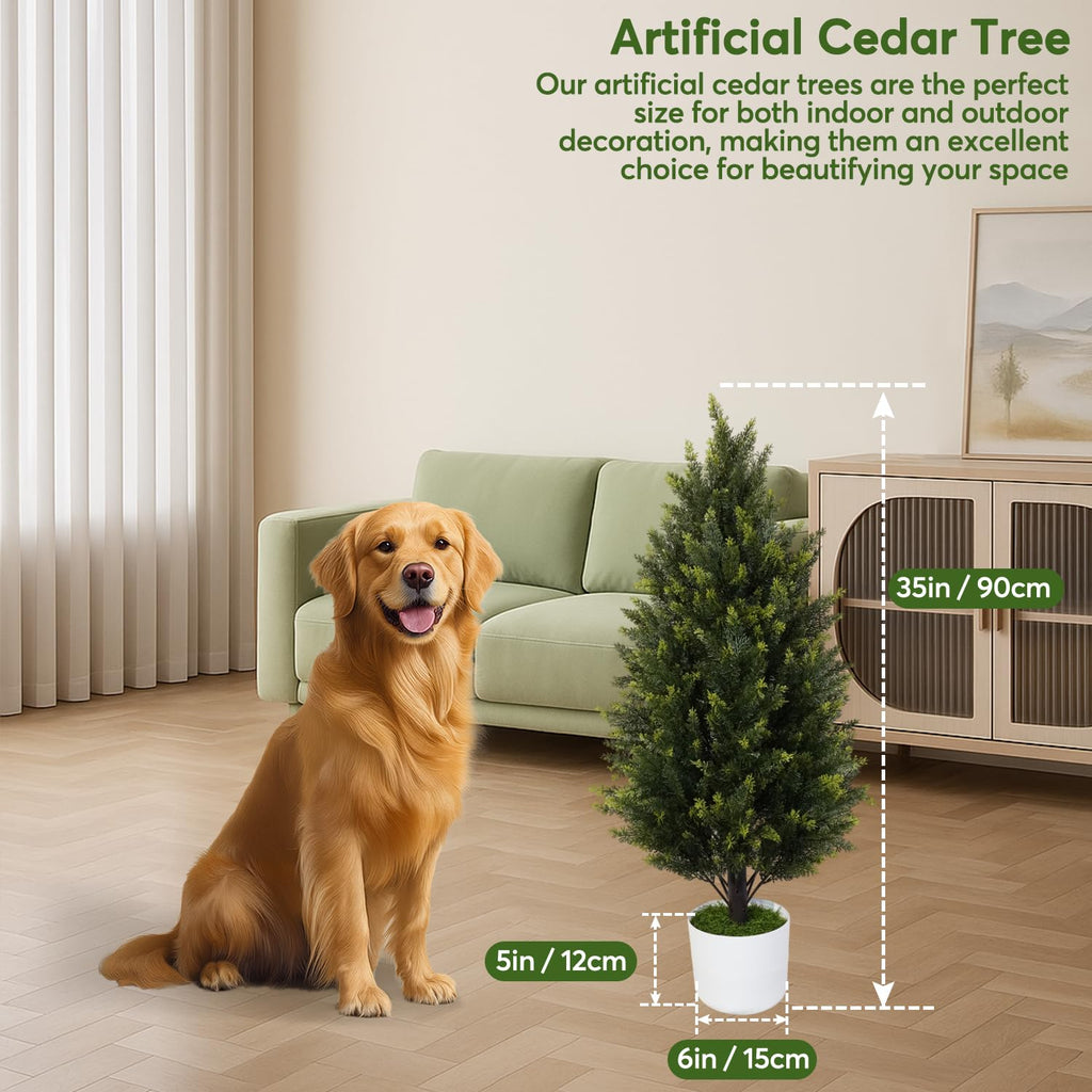 2 Pack 3FT Artificial Cypress Topiary Trees w/Pots for Porch Decor