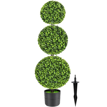 3FT Realistic Artificial Boxwood Triple Ball Topiary Tree with Pot/Ground Stake, UV-Resistant Faux Topiary Plant