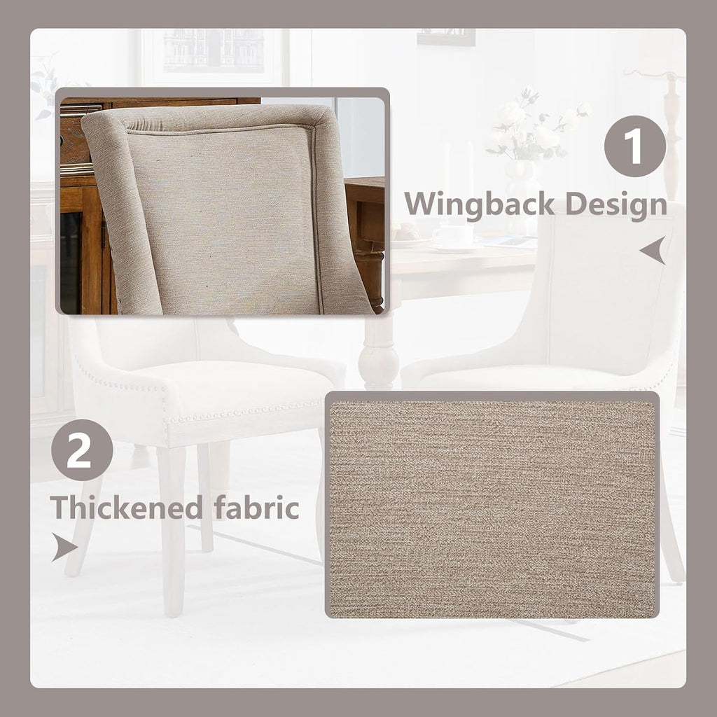 Modern Dining Chairs Set of 2, High Back Dining Chairs Side Chairs with Solid Wood Legs, Upholstered Fabric Dining