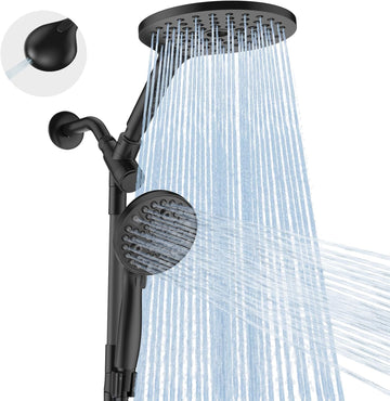 Dual Handheld Shower Head Combo, 2-in-1 Rain Shower Heads System 8 Inch Rainfall Shower Head and 10 Modes High