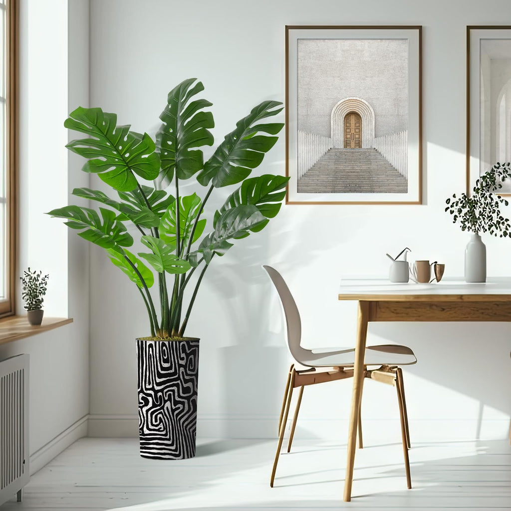 Artificial Tree in Modern Geometric Pattern Planter, Fake Monstera Silk Tree for Indoor and Outdoor Home Decoration