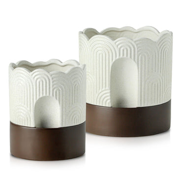 Self Watering Plant Pot Set: 6 Inch & 8 Inch Ceramic Planter with Drainage Hole & Water Storage Plus - Relief Design