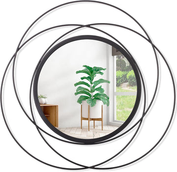 Black Circle Mirror Wall Decorative Metal Wall Mirror, Art Small Round Wall Home Mirror, Decor Living Room Bedroom