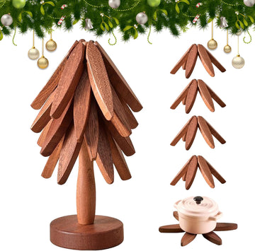 Wooden Trivets for Hot Dishes, Tree Shape Trivet Set, Foldable Kitchen Wooden Trivets, Tree Coaster for Hot