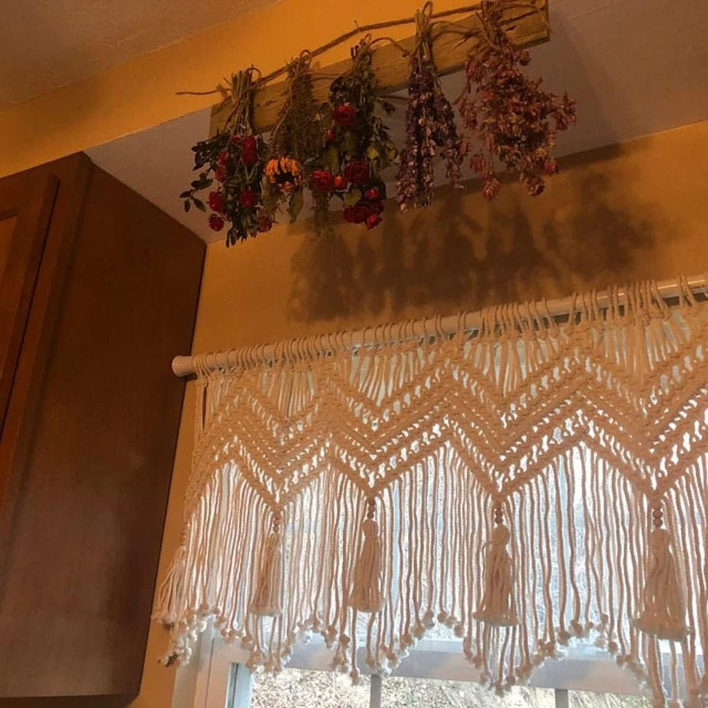 Macrame Valances for Windows, Boho Kitchen Macrame Curtains