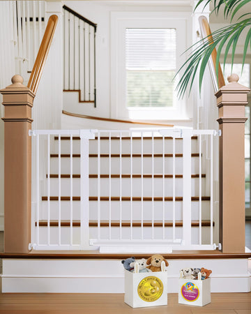 30-48 in Baby Gate for Stairs, Auto Close Dog Gate Indoor, White