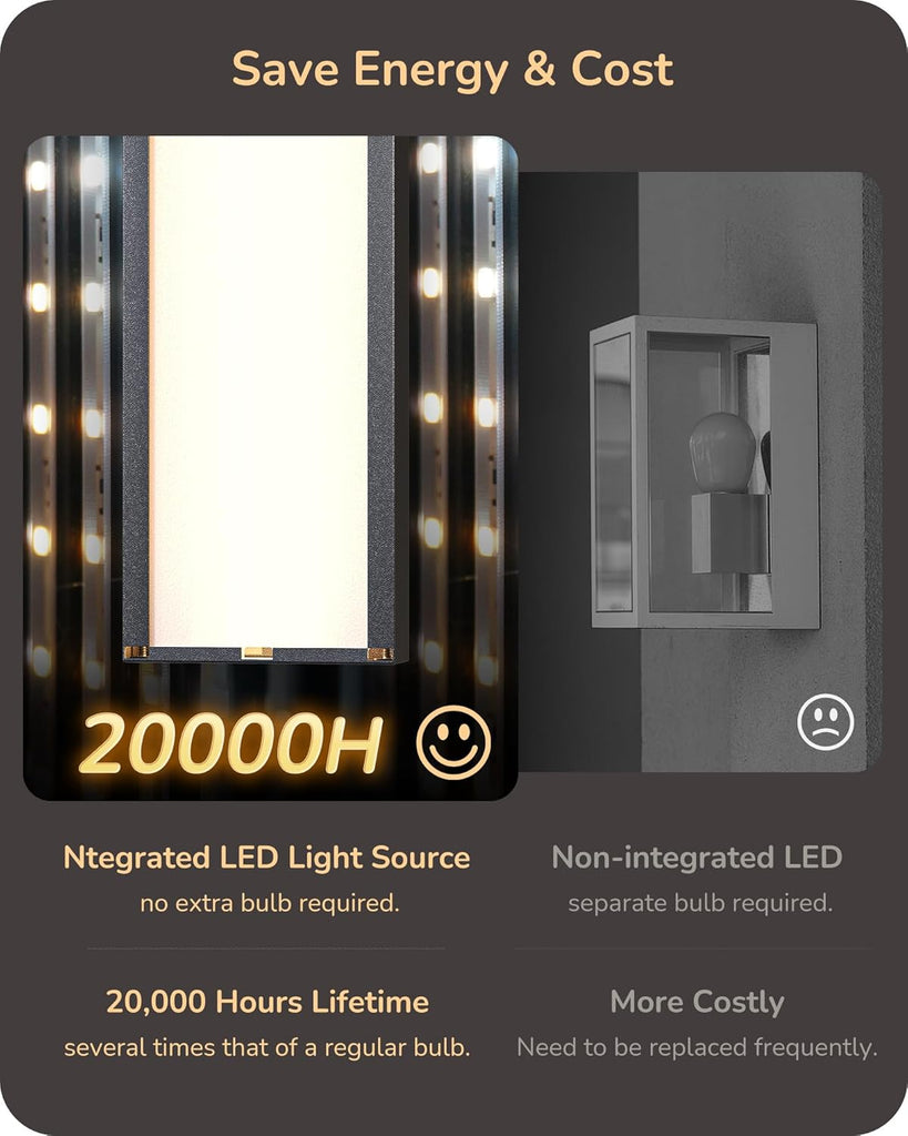 2 Pack LED Outdoor Wall Lights Dimmable, 3000K 4000K 5000K, 15.7" Modern Black Outdoor Wall Sconce, IP65 Waterproof