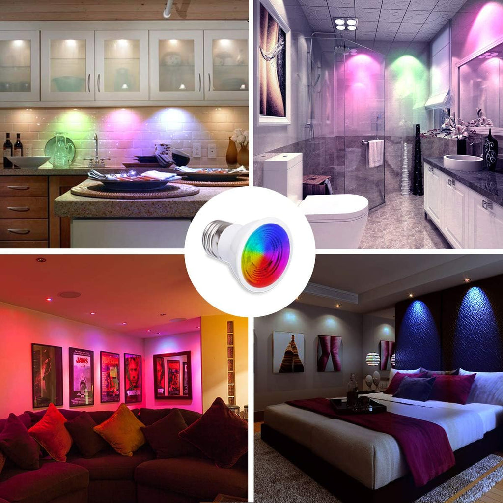 Par16 LED Light Bulbs 40 Watt Equivalent Color Changing E26 Screw Beam Angel 45°, 12 Colors Dimmable Warm White 2700K (Pack Of 8)