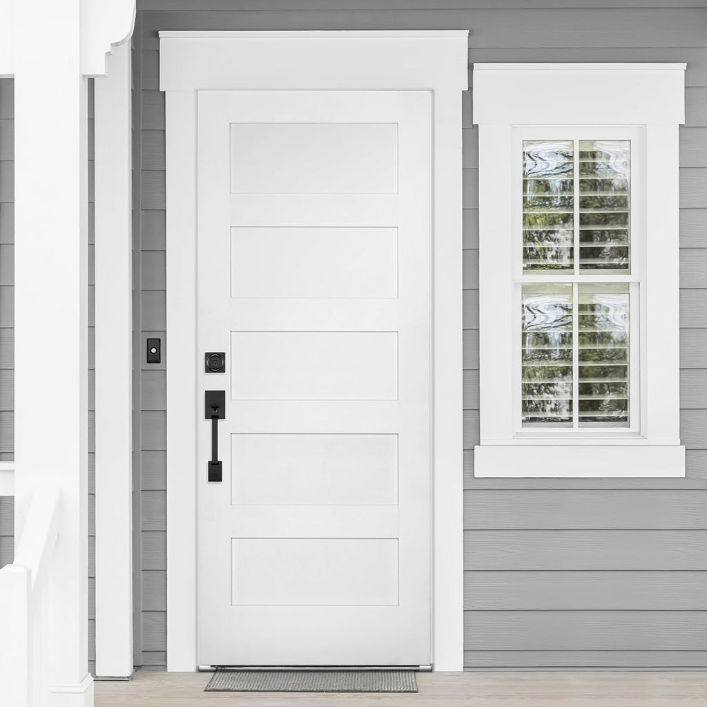 Amador Front Door Lock Handle and Deadbolt Set, Entry Handleset Exterior with Casey Reversible Lever, Matte Black - Door Handleset