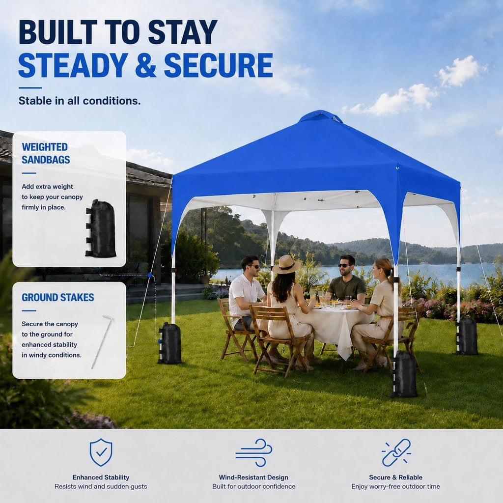 10x10 Pop Up Canopy Tent, Easy Set-Up Commercial Gazebo - Blue