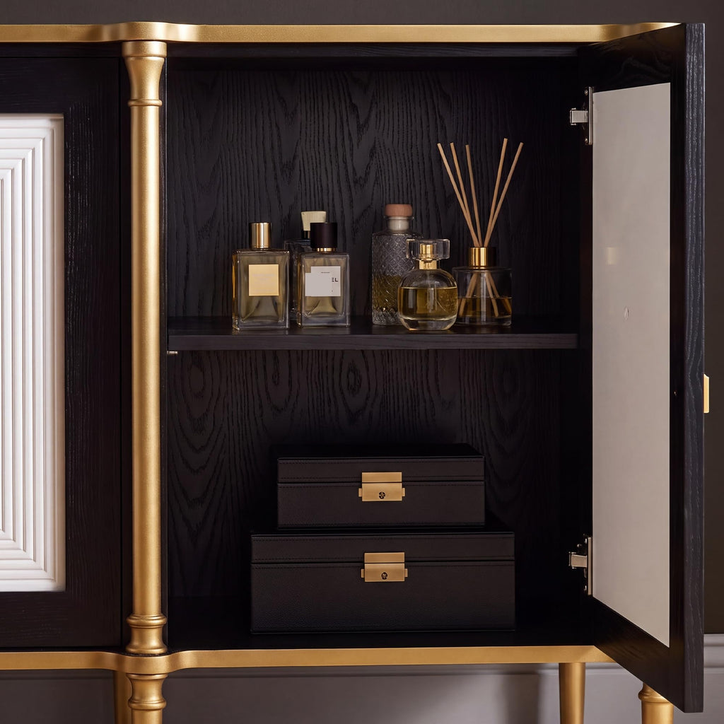 Black and Gold Sideboard Buffet Cabinet with Storage