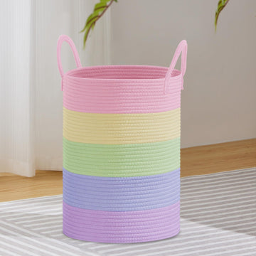 58L Tall Woven Laundry Basket Hamper, Rainbow