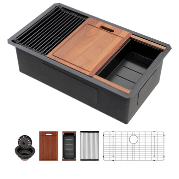 33 Matte Black Undermount Kitchen Sink Workstation 33x19 Inch Sinks