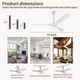 Inspired Maverick Style 72" White Ceiling Fans Without Lights, 72 Inch Outdoor Ceiling Fans no Lights, 3 Blade Solid Wood Damp Rated Ceiling Fan with Remote Control for Living Room Porch Gazebo Farmhouse/Patios-White Blades A102-B0CMTM6RL5