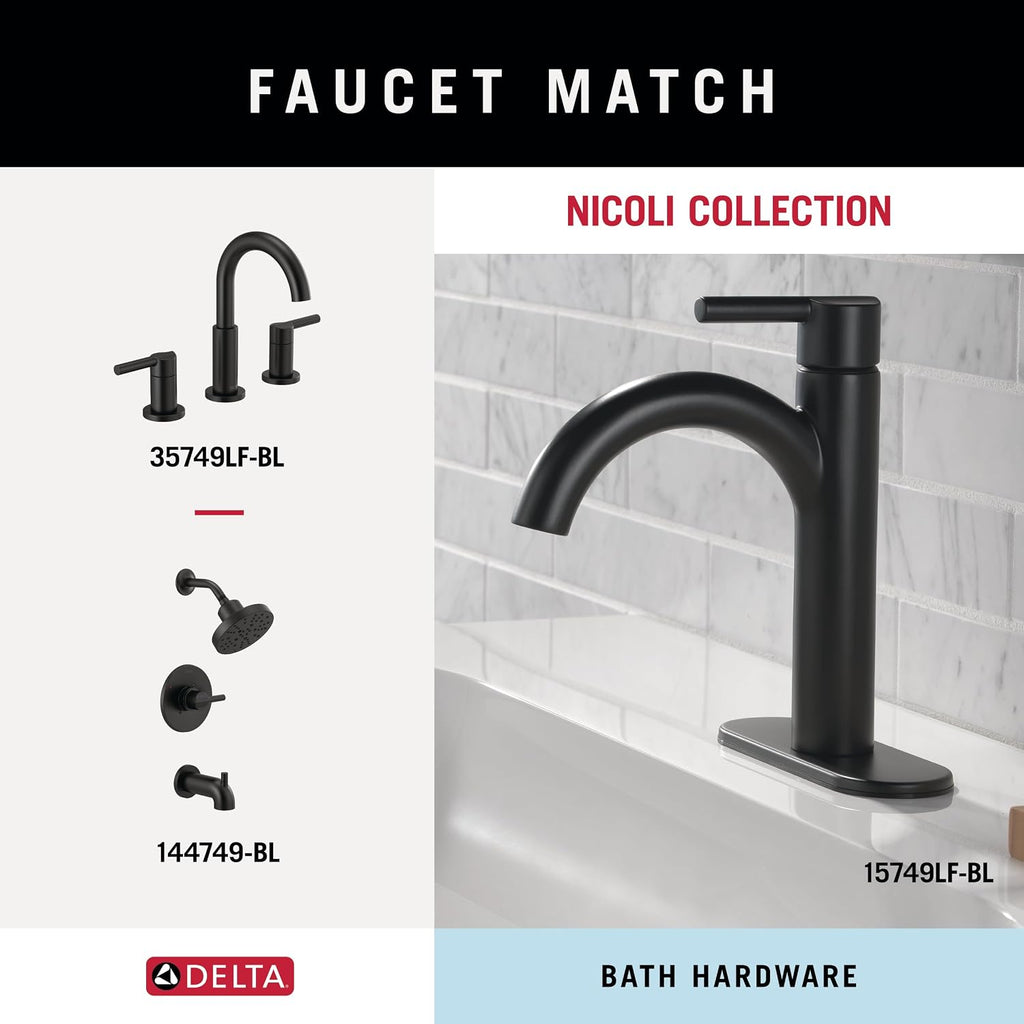 4-Piece Matte Black Bathroom Set Towel Rack, Ring, Toilet Paper Holder, Hook | Nicoli Bath Accessories